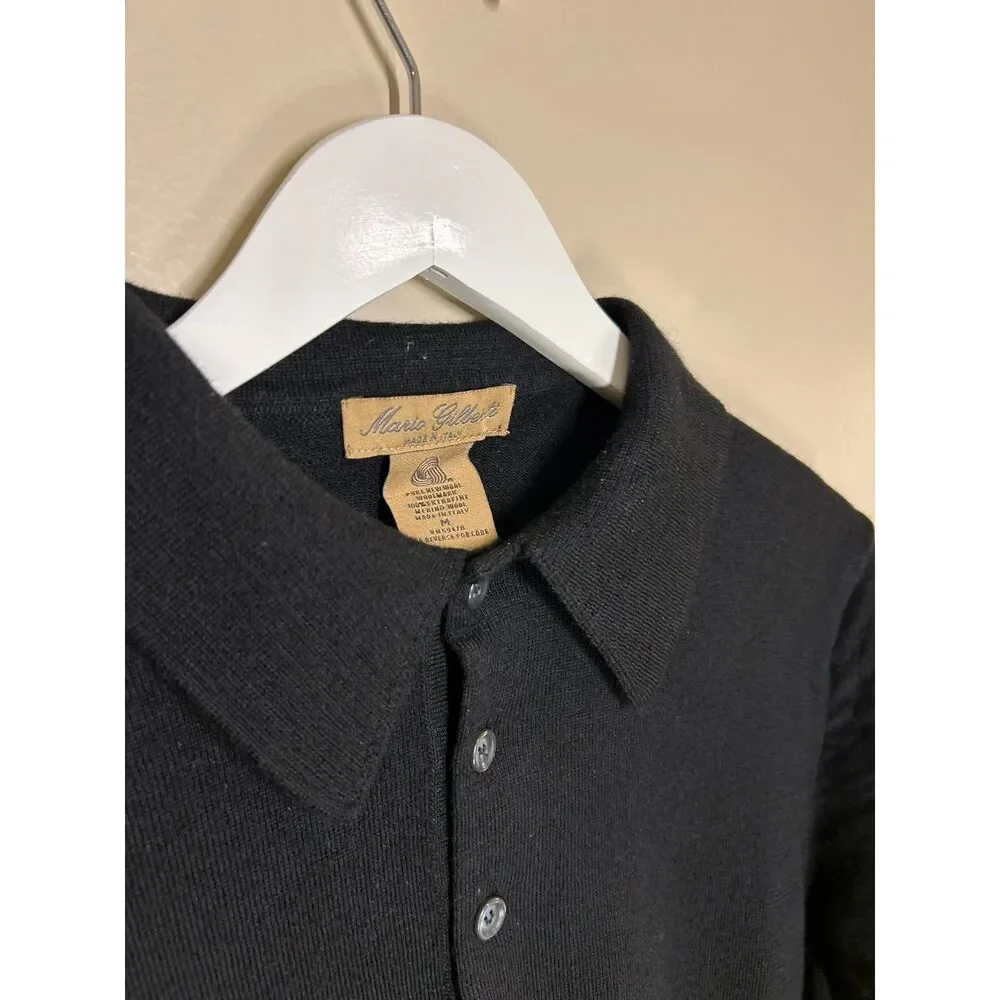 Mario Gilberti Sz MED Black Polo Collar Long Sleeve Sweater Minimalist Luxe Posh